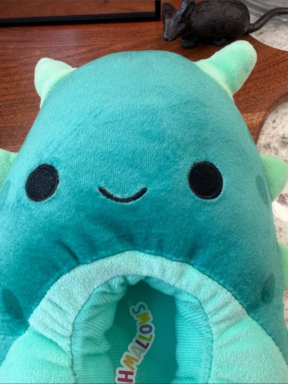 Squishmallows Teal and Mint Plush Sea Monster Kids Slippers